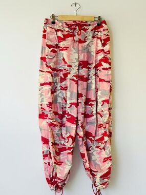Y2K UFO Pink Camo Cargo Wind Pant Hip-hop Rave Streetwear